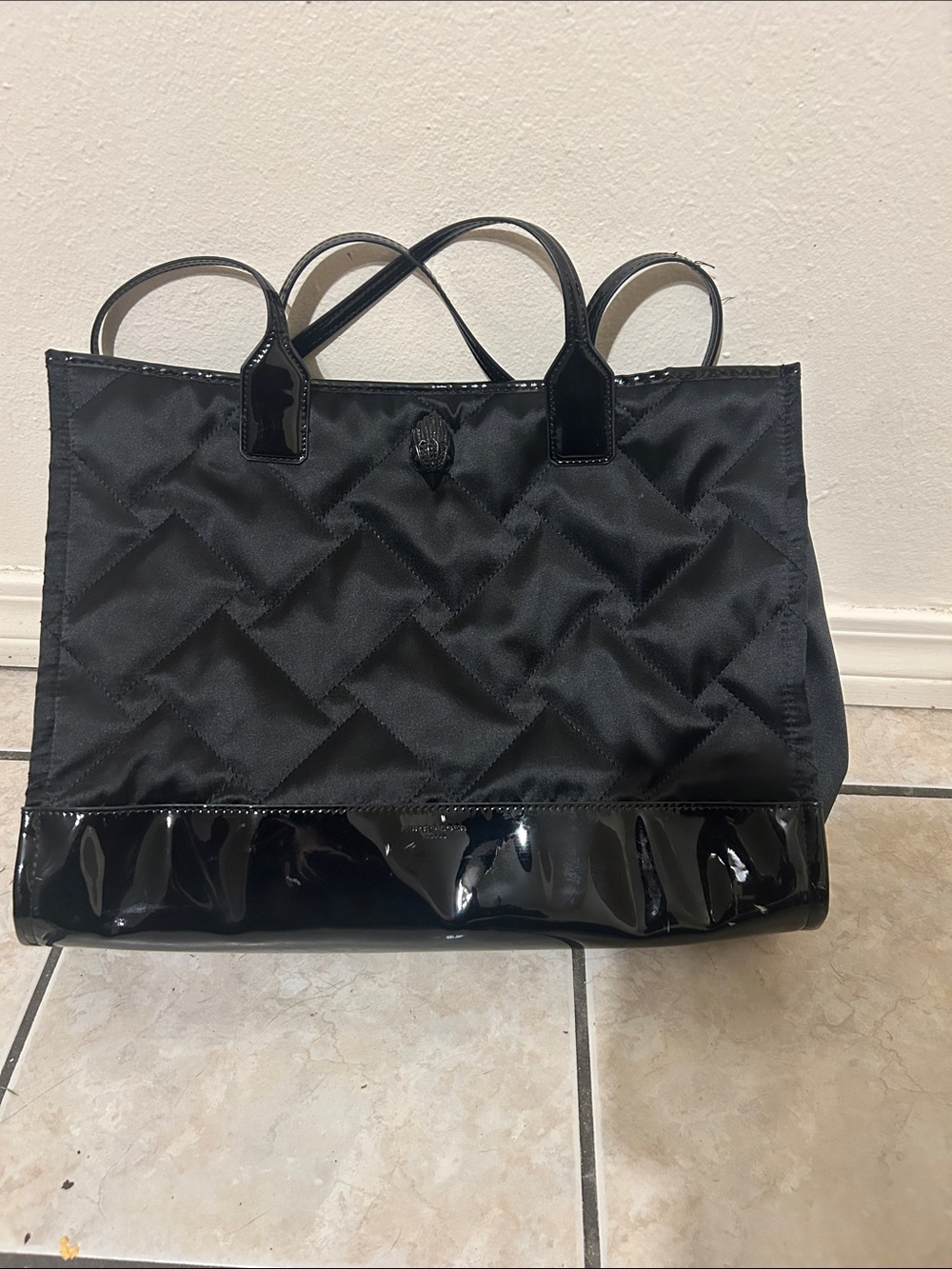 Kurt Geiger Black Quilted Tote with Patent Trim